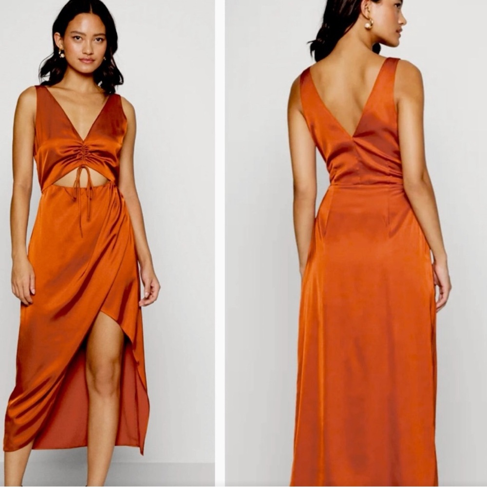 Abercrombie & Fitch Cinch Front Satin Sleeveless Midi Dress in Paprika Large NEW